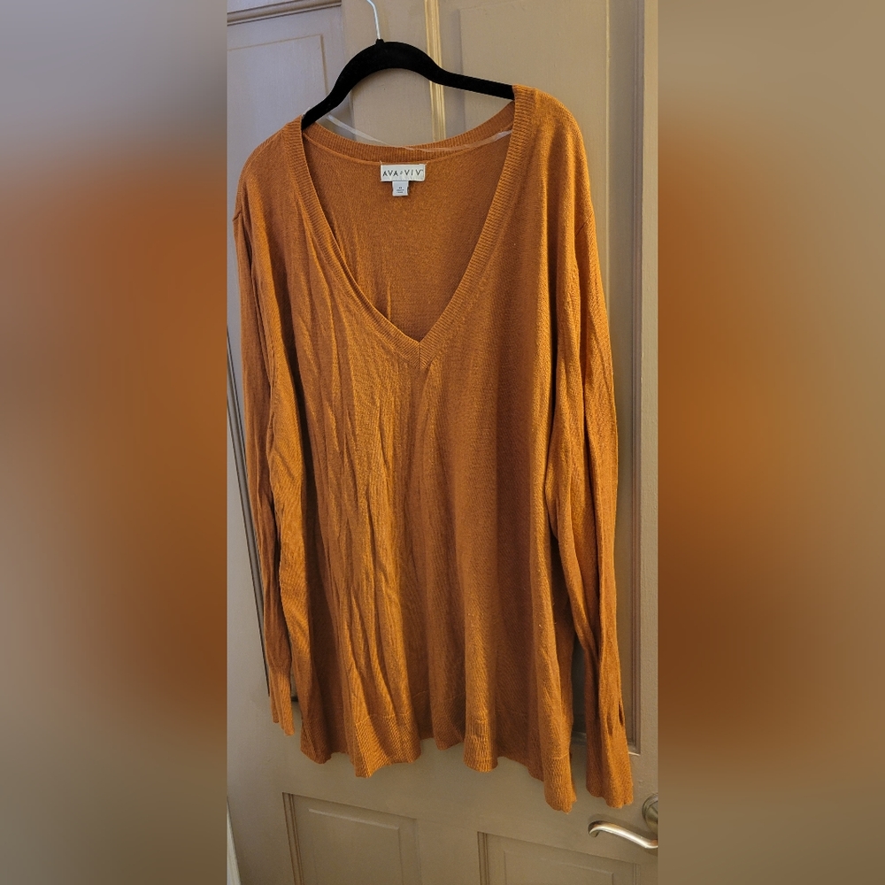 AVA & VIV Women's V-Neck Long Sleeve Sweater - Rust